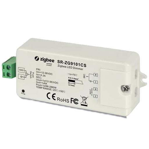 SR-ZG9101CS – Zigbee LED-dæmper til konstantspændings-LED, 12-48 V DC, 1 x 8 A